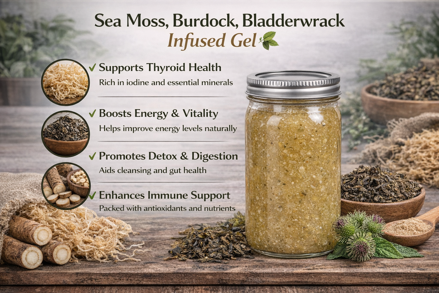 SEA MOSS, BURDOCK ,BLADDERWRACK INFUSED GEL